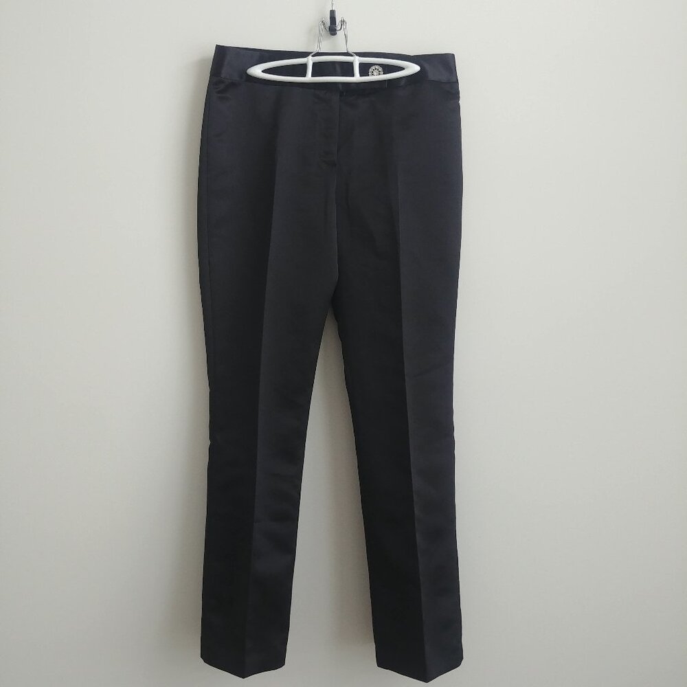 Bob Mackie Studio black smooth satin pants size 10 crystal button
